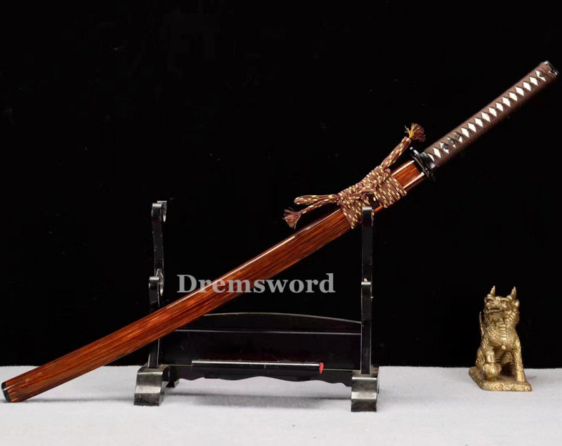 High Quality Clay tempered T10 Steel Japanese Samurai Katana Sword Real hamon full tang battle ready sharp.Drem6237.