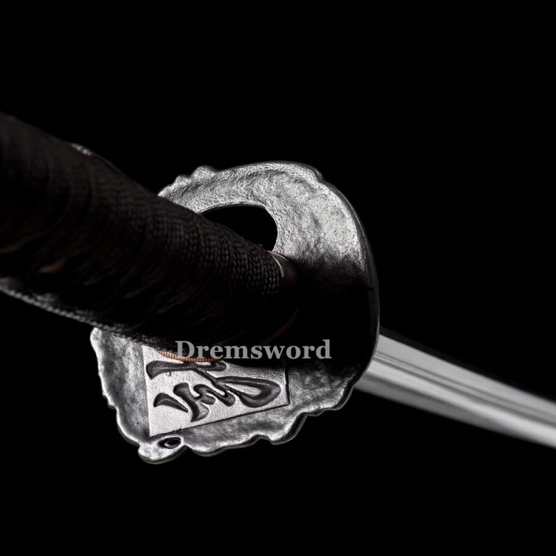 Doule-edged Folded Steel Clay Tempered Samurai Katana Japanese Sword Real Hamon Full Tang.Drem773.