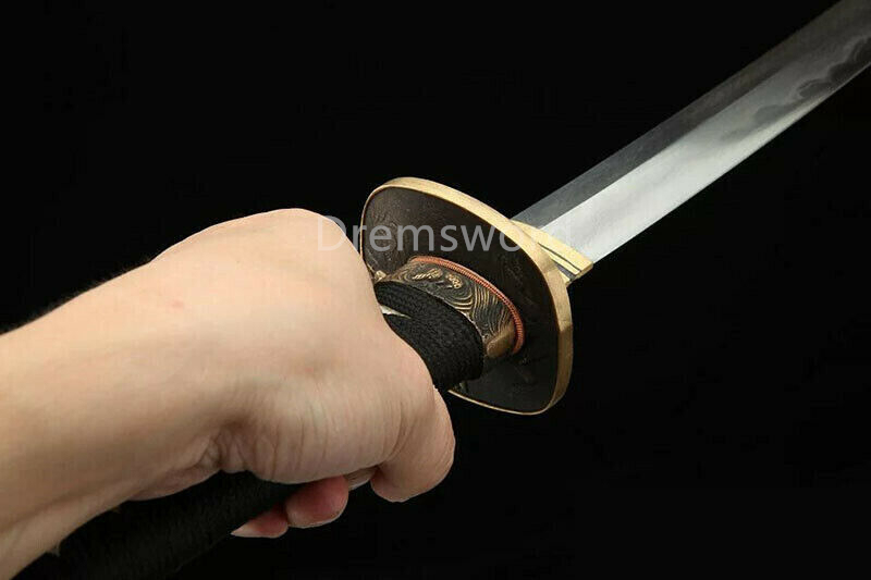 Hand made Folded steel clay tempered Japanese Samurai Sword Katana sharp blade Drem0774.
