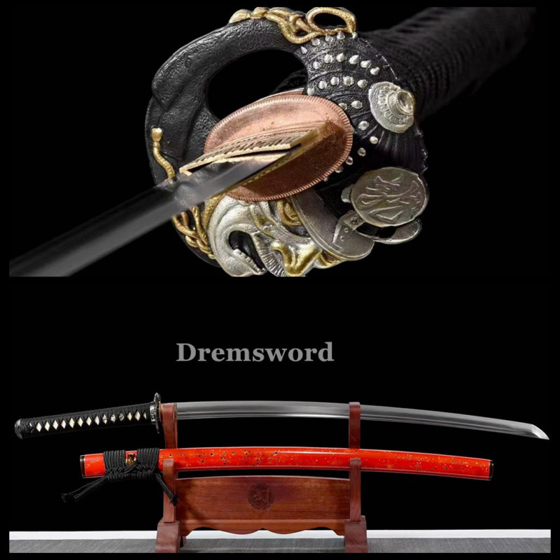 Doule-edged Folded Steel Clay Tempered Samurai Katana Japanese Sword Real Hamon Full Tang.Drem773.