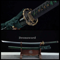 High Quality Clay tempered T10 Steel Japanese Samurai Katana Sword black with green full tang battle ready Shinogi Zukuri sharp.