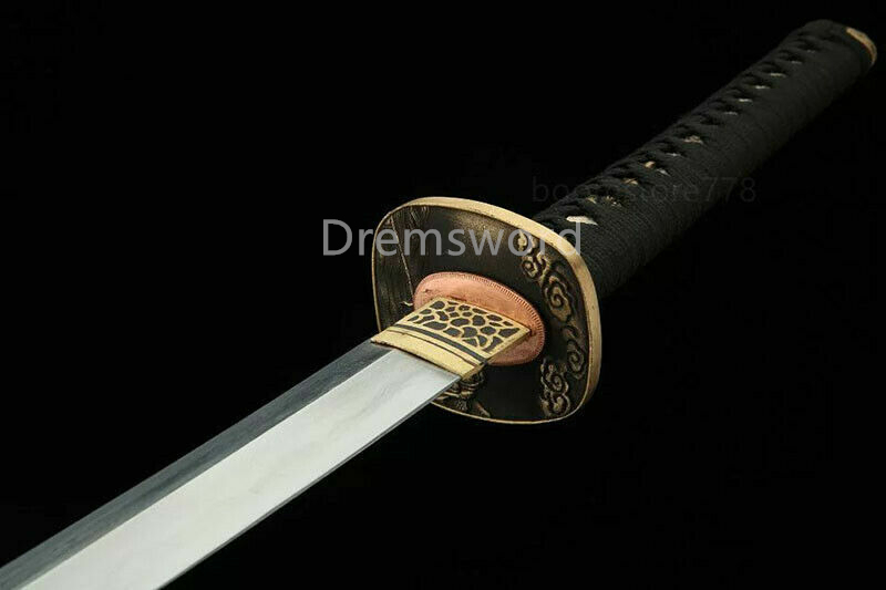 Hand made Folded steel clay tempered Japanese Samurai Sword Katana sharp blade Drem0774.