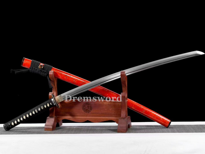 Doule-edged Folded Steel Clay Tempered Samurai Katana Japanese Sword Real Hamon Full Tang.Drem773.