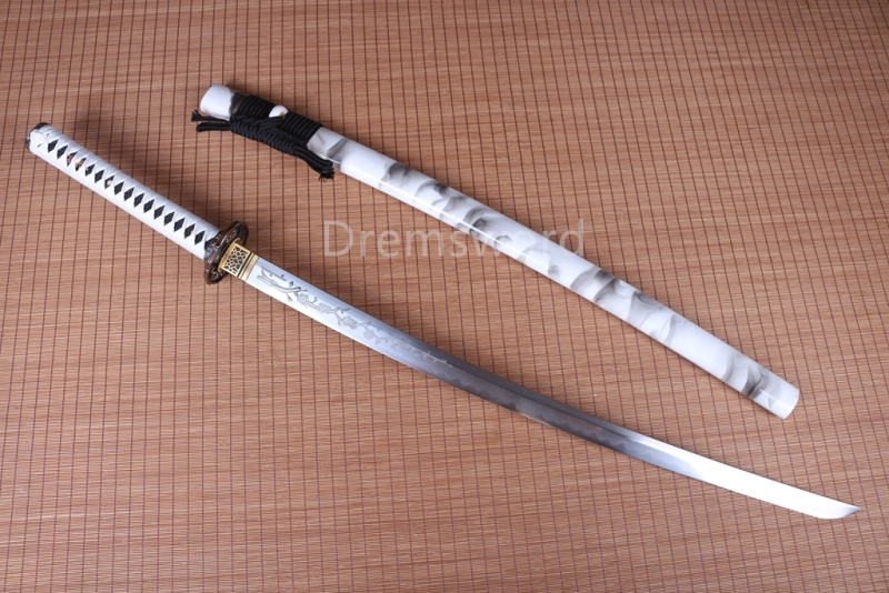 Folded Steel Clay Tempered Samurai Katana japanese sword full tang  engraving Drem0746.