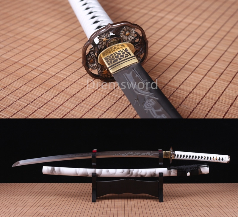 Folded Steel Clay Tempered Samurai Katana japanese sword full tang  engraving Drem0746.