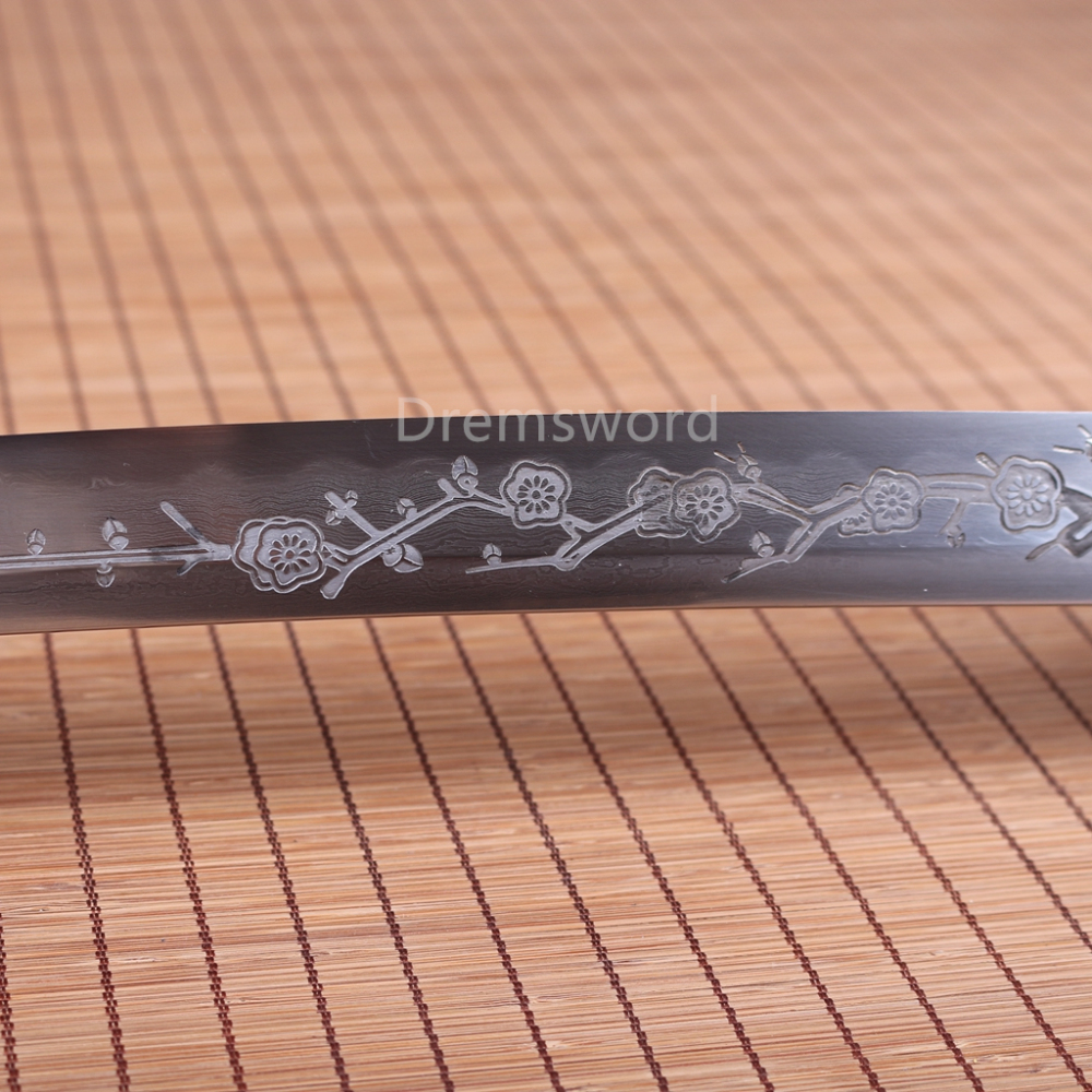 Folded Steel Clay Tempered Samurai Katana japanese sword full tang  engraving Drem0746.