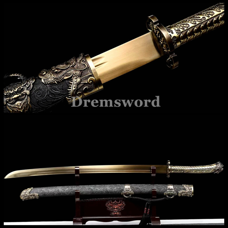 1095 High Carbon Steel Chinese qing dynasty Dao (龙头清刀) Full Tang Sword Battle Ready Leather Drem2101.