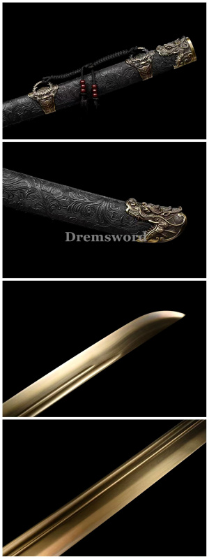 1095 High Carbon Steel Chinese qing dynasty Dao (龙头清刀) Full Tang Sword Battle Ready Leather Drem2101.