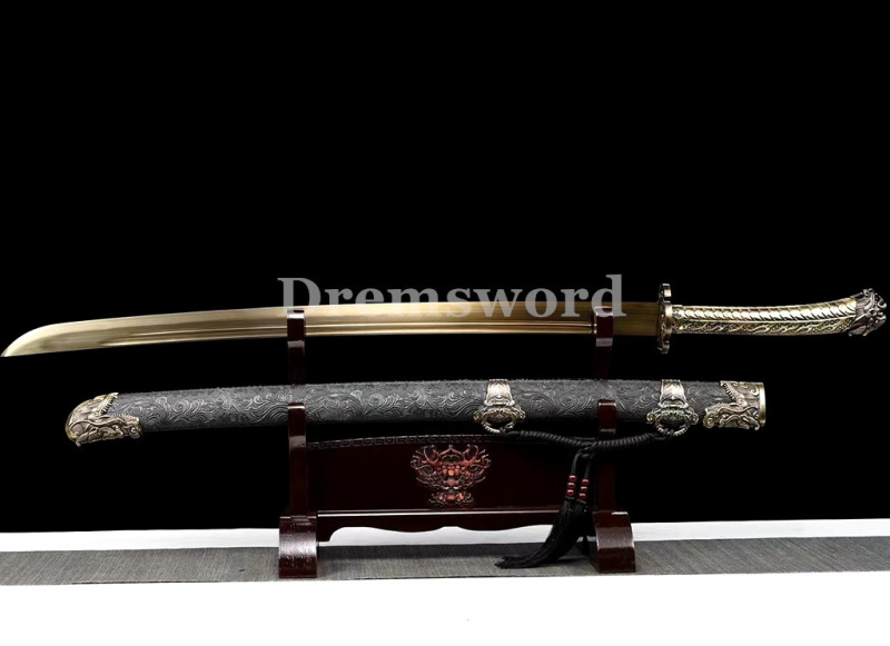1095 High Carbon Steel Chinese qing dynasty Dao (龙头清刀) Full Tang Sword Battle Ready Leather Drem2101.