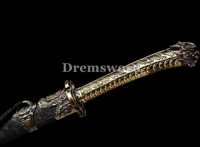 1095 High Carbon Steel Chinese qing dynasty Dao (龙头清刀) Full Tang Sword Battle Ready Leather Drem2101.