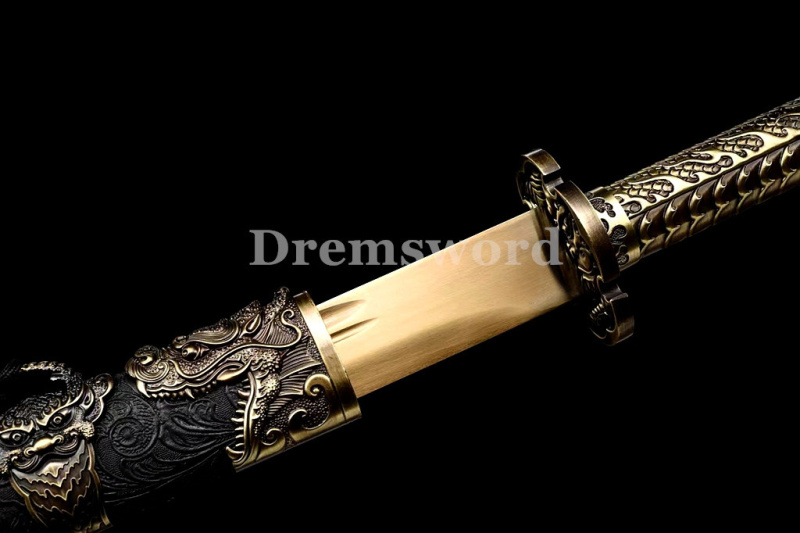 1095 High Carbon Steel Chinese qing dynasty Dao (龙头清刀) Full Tang Sword Battle Ready Leather Drem2101.