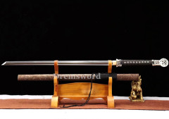 1095 High Carbon Steel Chinese Tang dynasty dao sword (环首刀）black Full Tang Sword Kiriha Zukuri Battle Ready.