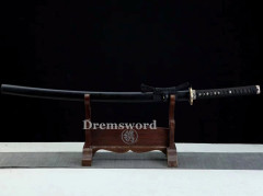 Handmade damascus folded steel sharp japanese samurai katana sword Shinogi Zukuri black battle ready.