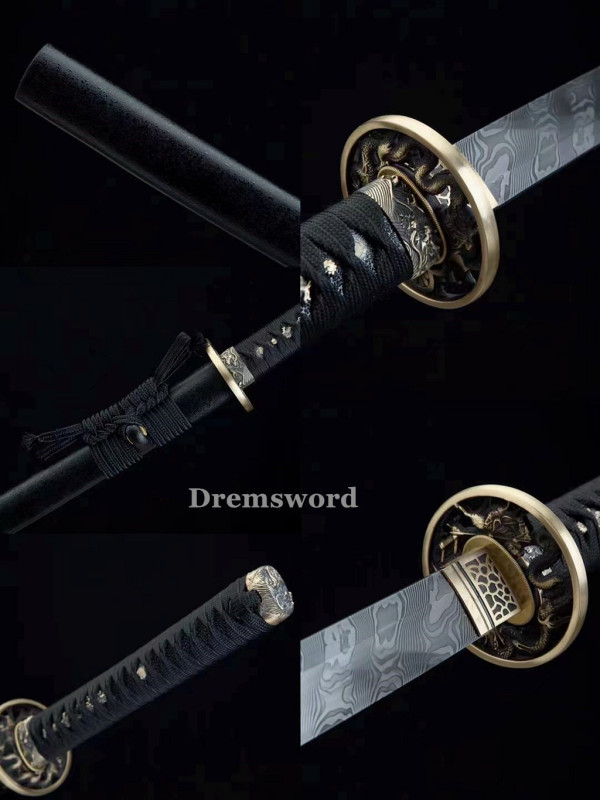 Handmade damascus folded steel sharp japanese samurai katana real sword battle ready Drem3117.