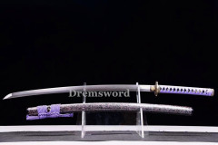 Handmade damascus folded steel sharp purple japanese samurai katana real sword Shinogi Zukuri battle ready.