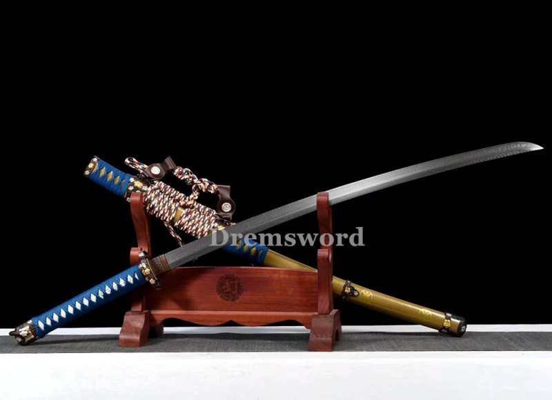 Handmade damascus folded steel clay tempered sharp japanese samurai katana battle ready real sword Drem755.