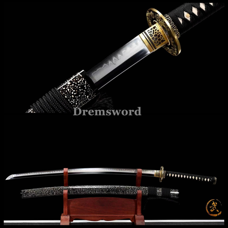 High Quality Clay tempered T10 Steel Japanese Samurai Katana Sword Real hamon full tang battle ready sharp Drem6210.