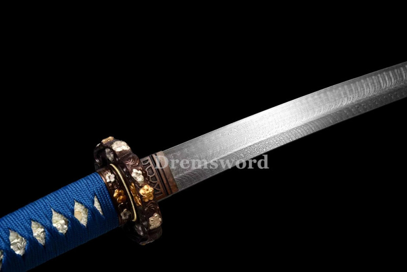 Handmade damascus folded steel clay tempered sharp japanese samurai katana battle ready real sword Drem755.