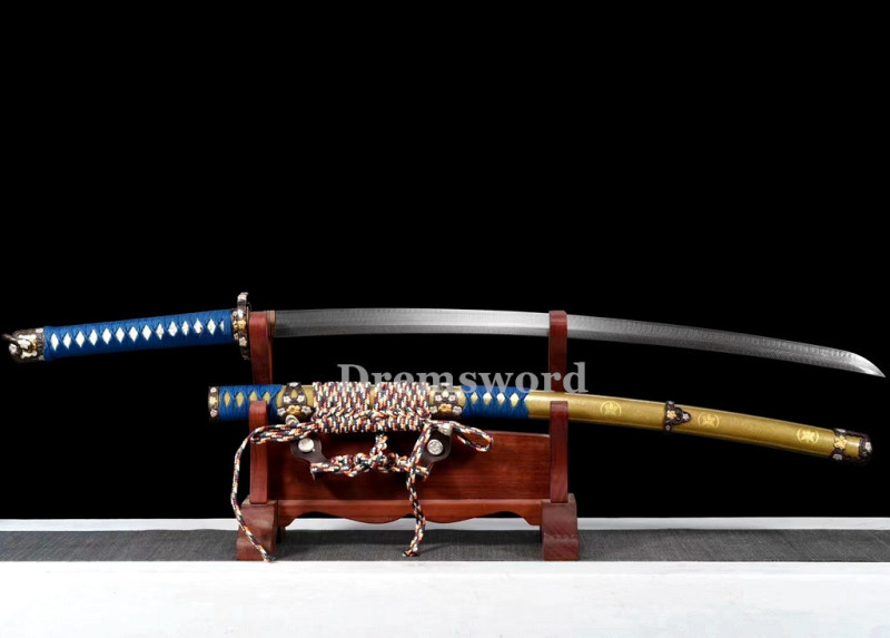 Handmade damascus folded steel clay tempered sharp japanese samurai katana battle ready real sword Drem755.