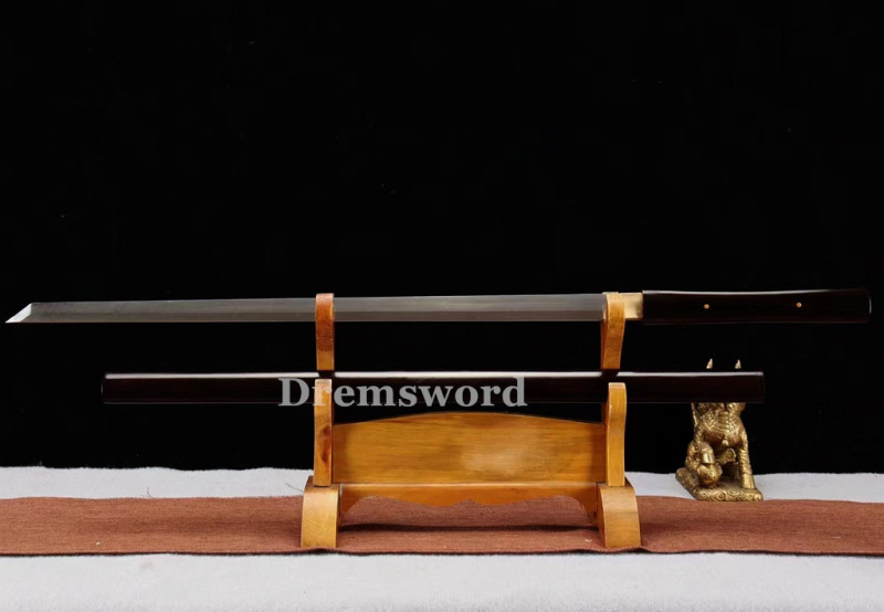 HIgh quality  folded steel Chinese Tang dyansty  Sword 唐刀 full Tang handle battle sharp ebony saya Drem3106.