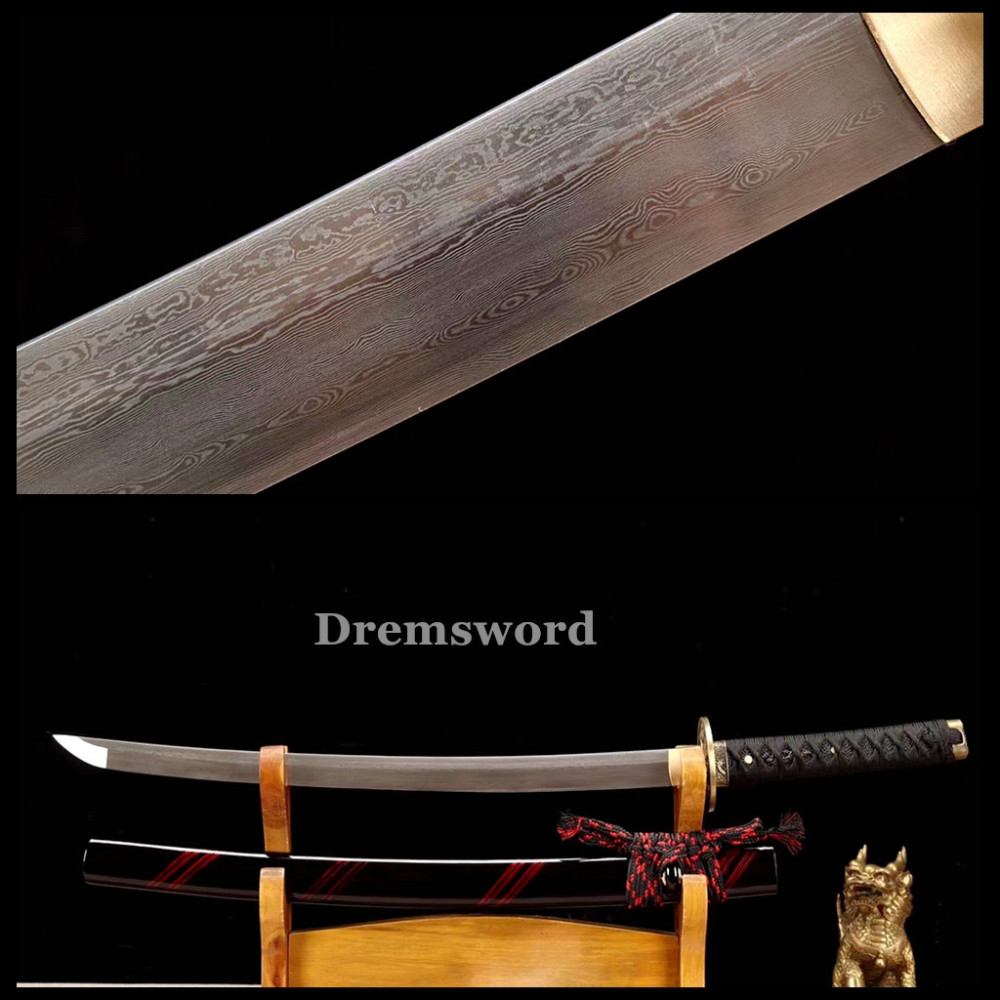 Handmade damascus folded steel  japanese samurai Wakizashi battle ready sharp real sword Drem3102.
