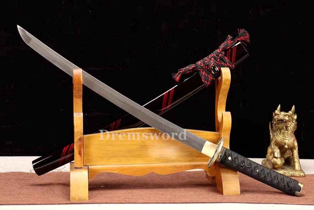 Handmade damascus folded steel  japanese samurai Wakizashi battle ready sharp real sword Drem3102.