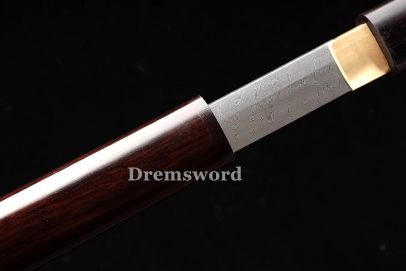 HIgh quality  folded steel Chinese Tang dyansty  Sword 唐刀 full Tang handle battle sharp ebony saya Drem3106.