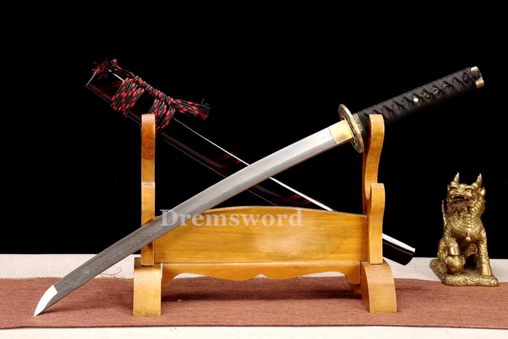 Handmade damascus folded steel  japanese samurai Wakizashi battle ready sharp real sword Drem3102.