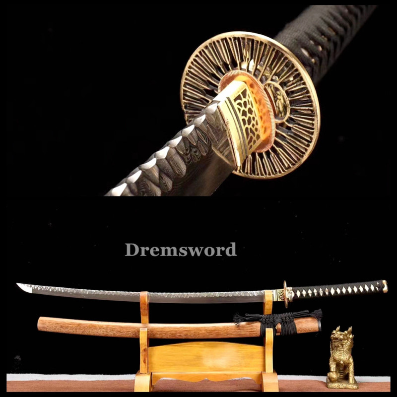 Handmade damascus folded steel sharp japanese samurai katana battle ready real sword Drem3104.