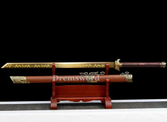 1095 High Carbon Steel Chinese Tang dynasty dao 唐横刀 Sword Full Tang Sword Kiriha Zukuri Battle Ready Real Sharp gold blade.