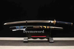 Handmade real damascus folded steel japanese samurai katana Kogarasu-maru Zukuri battle ready sharp sword black.
