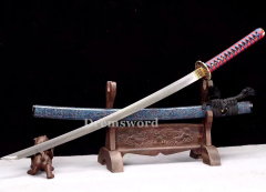 Handmade damascus folded steel blue with red sword japanese samurai katana Shinogi Zukuri battle ready real sharp sword.