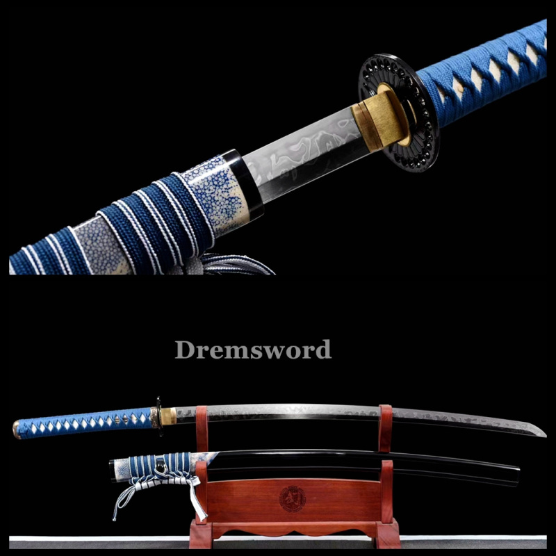 High Quality Clay tempered T10 Steel Japanese Samurai Katana Sword Real hamon full tang battle ready sharp Drem6208