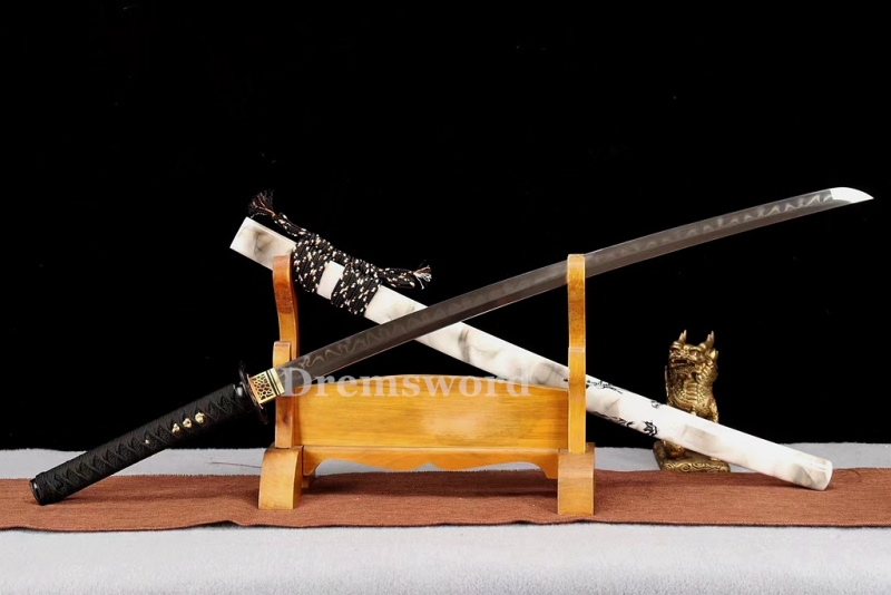 High Quality Clay tempered T10 Steel Japanese Samurai Katana Sword Real hamon full tang battle ready sharp Drem6206