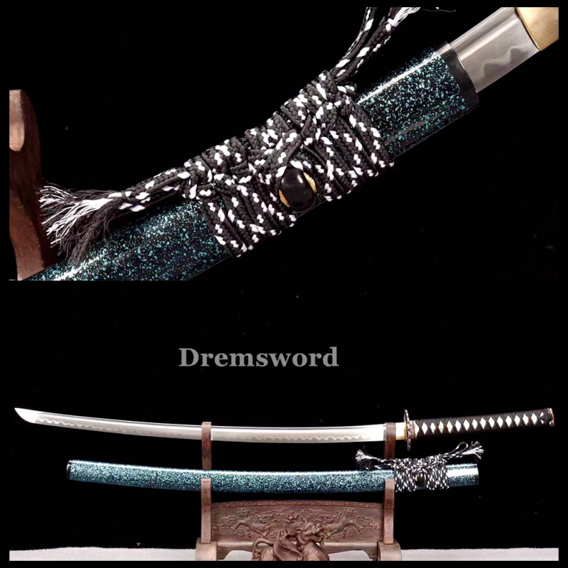 High Quality Clay tempered T10 Steel Japanese Samurai Katana Sword Real hamon full tang battle ready sharp.Drem6205