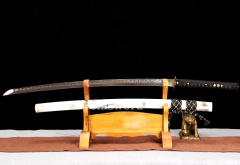 High Quality Clay tempered T10 Steel Japanese Samurai Katana Sword Real hamon Shinogi Zukuri full tang battle ready sharp black with white.