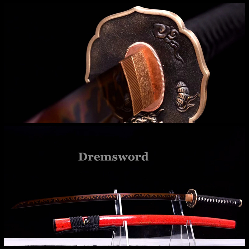 Handmade Clay tempered T10 Steel Japanese Samurai Katana Sword  full tang battle ready sharp Real hamon Drem6203
