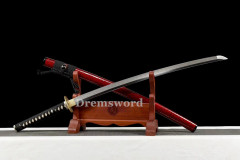 Handmade Clay tempered T10 Steel Japanese Samurai Katana Sword Shinogi Zukuri full tang battle ready sharp black with red sword Real hamon