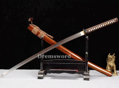High Quality Clay tempered T10 Steel Japanese Samurai Katana Sword Shinogi Zukuri full tang battle ready sharp Real hamon brown.