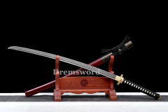 Handmade Clay tempered T10 Steel Japanese Samurai Katana Sword Shinogi Zukuri full tang battle ready sharp black with red sword Real hamon.