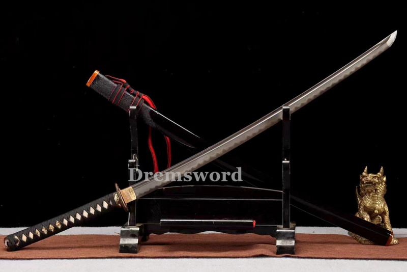 Hand made Folded steel clay tempered Japanese Samurai Sword Katana sharp blade Drem757