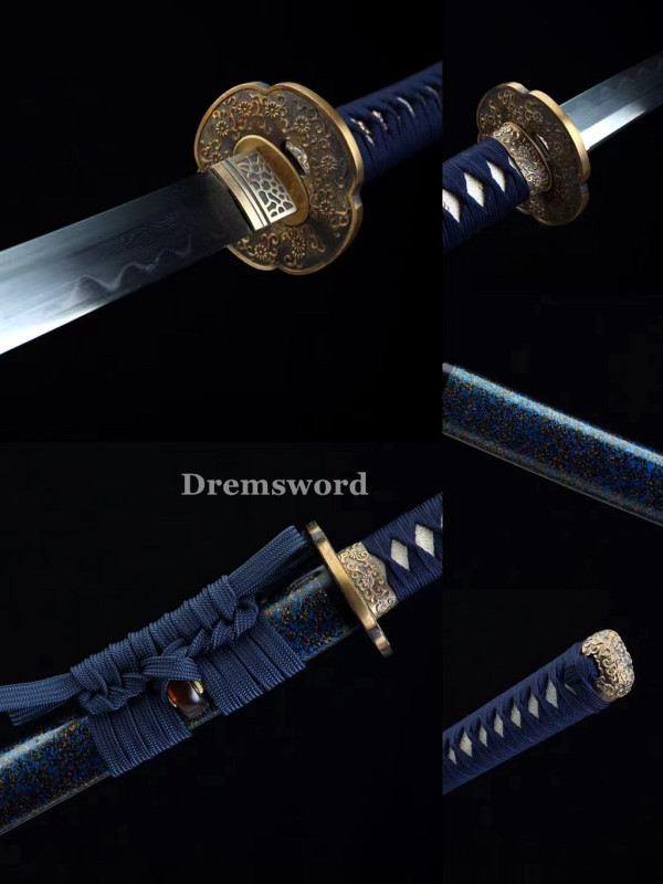 Hand made Folded steel clay tempered Japanese Samurai Sword Katana sharp blade Drem 759