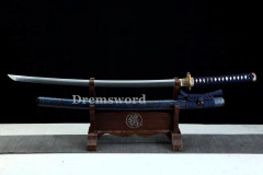 Handmade Folded steel clay tempered blue Japanese Samurai Sword Katana Shinogi Zukuri sharp blade.