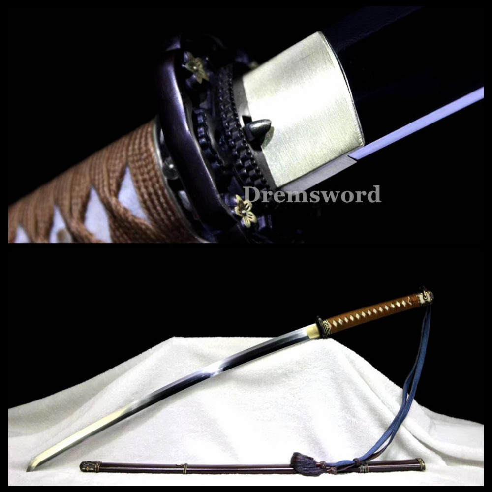 Hand made Folded steel clay tempered Japanese 98 军刀Samurai Sword Katana sharp blade Drem 763