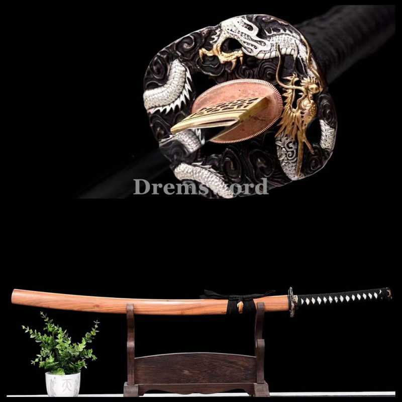 Hand made Folded steel clay tempered Japanese Samurai Sword Katana sharp blade Drem 764