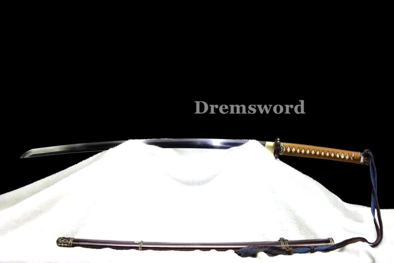 Hand made Folded steel clay tempered Japanese 98 军刀Samurai Sword Katana sharp blade Drem 763