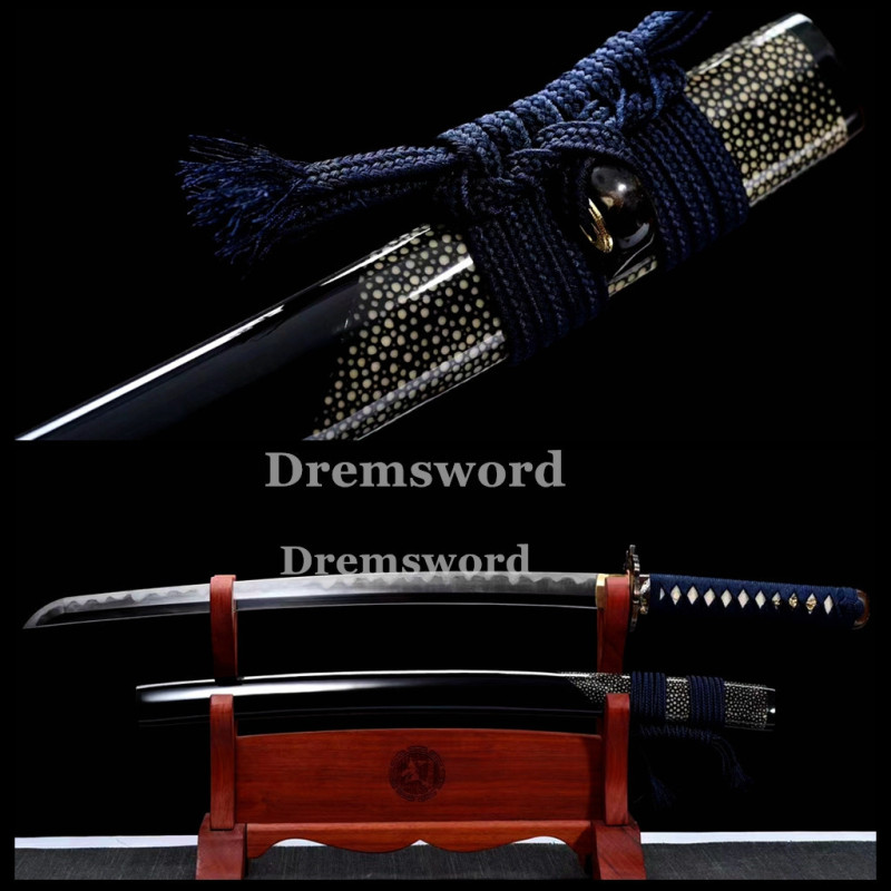 Hand made Folded steel clay tempered Japanese Samurai Sword Wakizashi sharp blade Drem 761