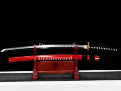 Handmade Folded steel clay tempered black with red sword Japanese Samurai Katana Sword Shinogi Zukuri sharp blade.