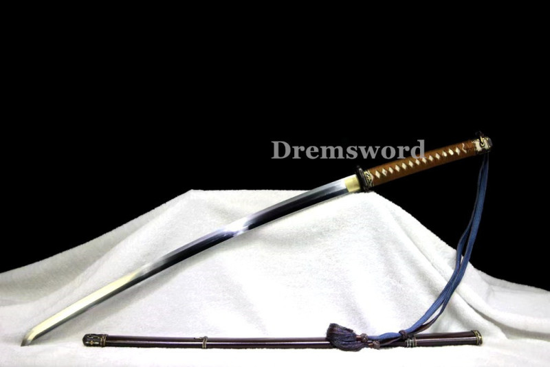 Hand made Folded steel clay tempered Japanese 98 军刀Samurai Sword Katana sharp blade Drem 763