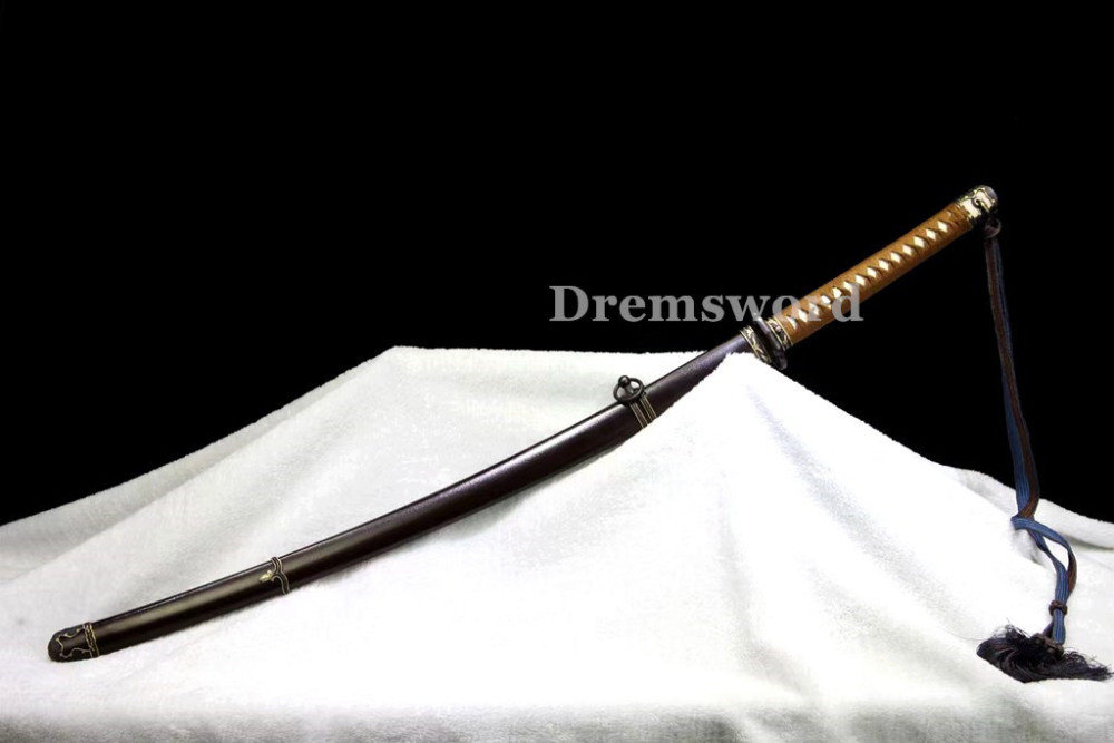 Hand made Folded steel clay tempered Japanese 98 军刀Samurai Sword Katana sharp blade Drem 763